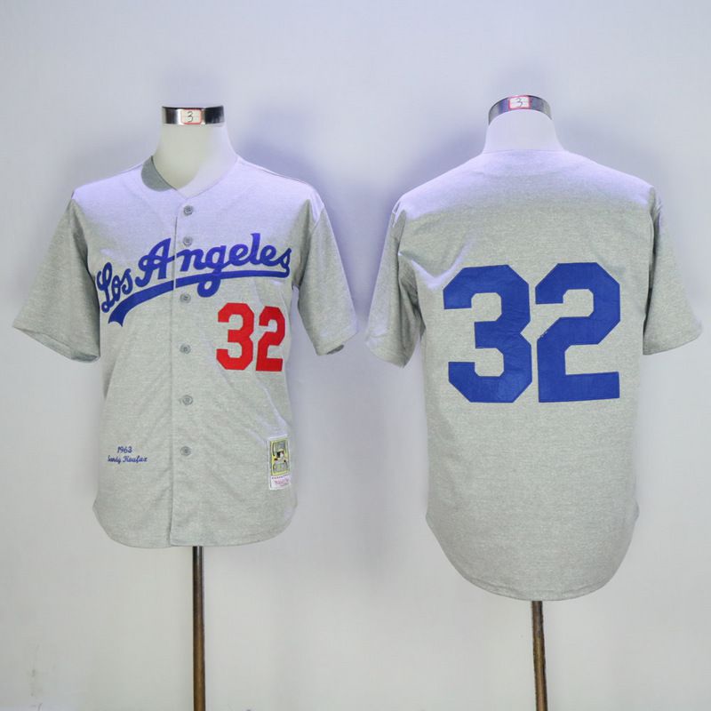 Men Los Angeles Dodgers #32 Koufax Grey Throwback 1963 MLB Jerseys